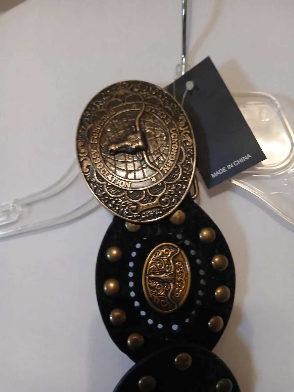 Black Western Concho Belt with Brass Accents